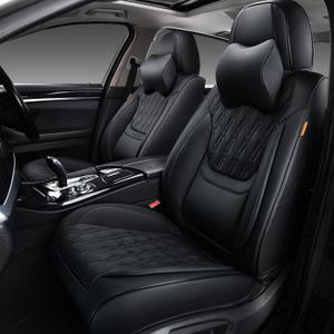 Black Car Seat Covers Front Pair, Breathable Leather Automotive Front Seat Covers with Headrest, Universal Automotive Vehicle Seat Cover for Most Sedan SUV Pick-up Trucks