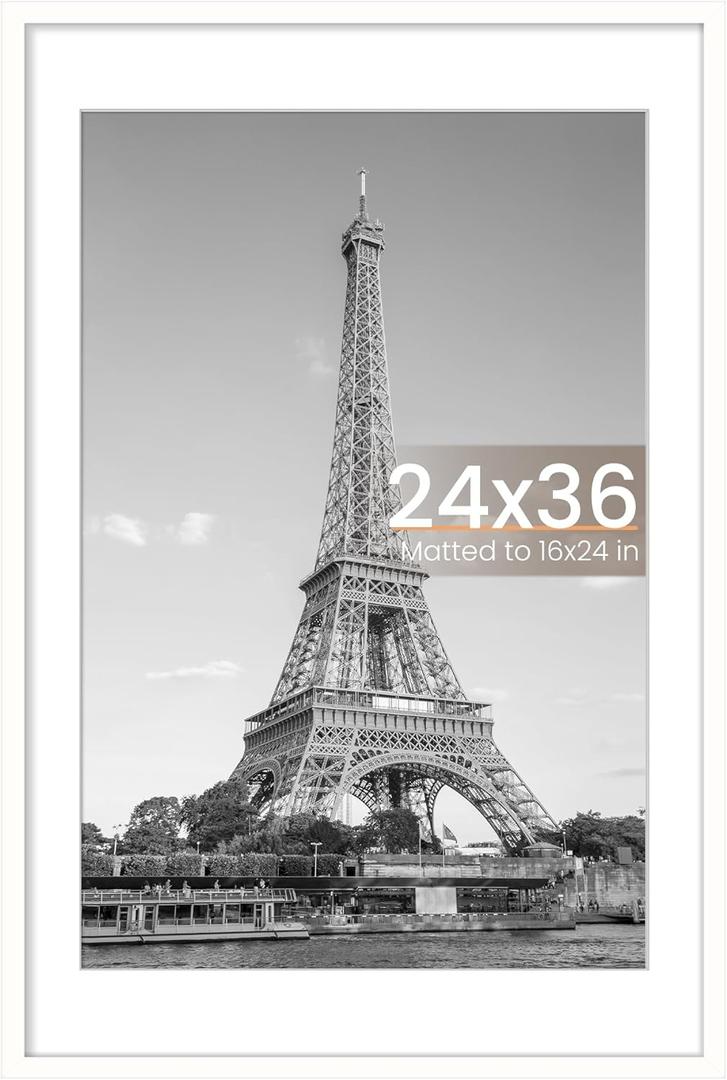upsimples 24x36 Poster Frame, Display Pictures 20x30 with Mat or 24x36 Without Mat, Wall Hanging Picture Frame, White, 1 Pack