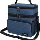 opux Insulated Lunch Bag for Men Women, Large Dual Compartment Cooler Bag, Soft Two Deck Lunch Box for Work School Picnic, Leakproof Lunch Tote with Shoulder Strap for Kid Adult (Navy, Double Deck)