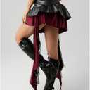 SOLY HUX Y2k Women's Faux Leather Plaid Ruffle Mini Skirt Low Waist Asymmetric Hem Outing Skirts (Black, M)