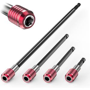 4PCS Drill Bit Extension Set, 1/4" Hex Shank Magnetic Bit Holder in 2", 4", 6", 12" Lengths, Cr-V Steel for Impact Driver, Screwdriver Bits, Nuts & Sockets