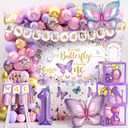 Butterfly First Birthday Decorations for Girl Pink Purple Butterfly 1st Birthday Party Decoration Supplies Include Balloon Arch Balloon Boxes Butterfly Backdrop Tablecloth Birthday Hat