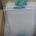 IRIS USA 12 Qt. Craft Storage Bins with Lids, 4-Pack, |Made in USA|, Clip Box, Medium Plastic Sensory Bin Tote Organizer Containers for Art Supplies, Paper, & Office, Stackable - Clear/Seafoam Blue