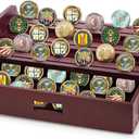 ZOOFOX Challenge Coin Display Holder, 12 Row Wood Military Coin Rack with Drawer, 3-Tier Army Collectible Coins Case for Desktop, Collectors, Holds 80-90 Coins