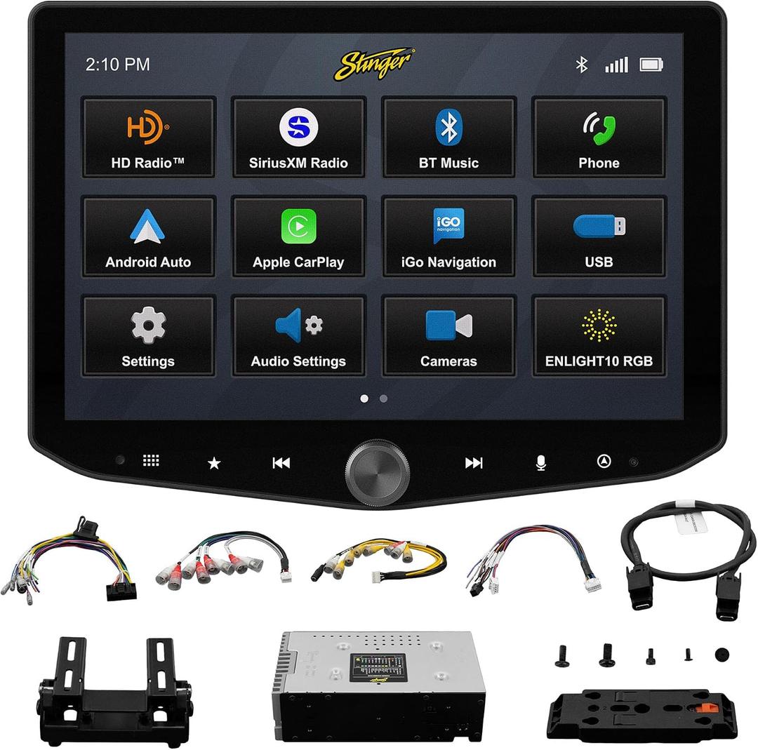Stinger HORIZON10 10.1" Universal Car Stereo with Wireless Apple CarPlay, Full HD touchscreen head unit radio with Android Auto, Bluetooth receiver, GPS, Hi-Fi audio streaming, EQ, camera inputs
