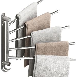Swivel Towel Rack with Reinforced T-Joint, Thickened SUS304 Steel Rustproof Wall MountTowel Racks for Bathroom Wall MountedSuitable for Kitchen Towel Holder, Outdoor Towel Rack (5-Arms)