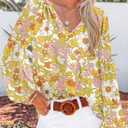 Dokotoo Women's Casual Boho Floral Print V Neck Long Sleeve T Shirt Blouses