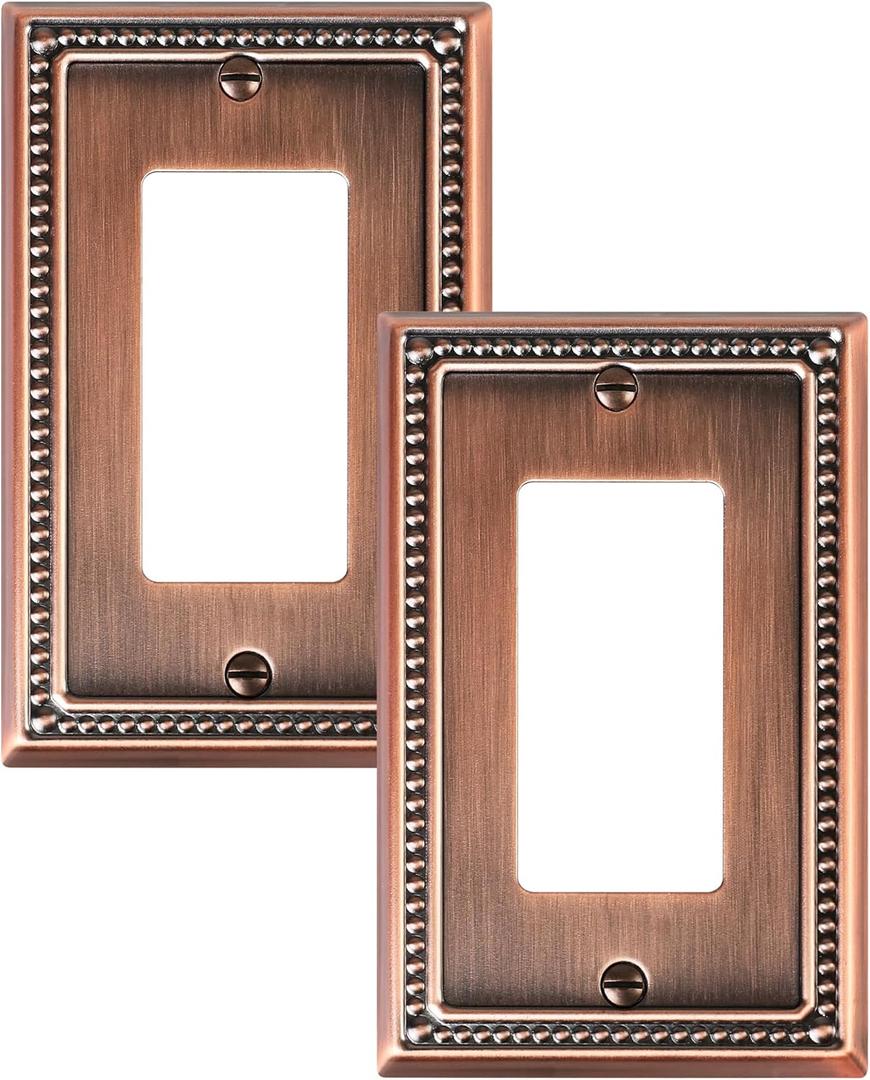 2-Pack Decorator Outlet Cover Plate, Decorative Switch Plates and Outlet Covers, Antique Copper Metal Wall Plates for Electrical Outlets, Receptacle, GFCI Outlet, Dimmer Switch