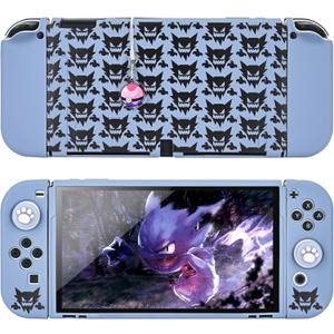 DLseego Dockable Case Design for Switch OLED, Anti-Slip Shock-Absorption Protective Soft Carrying Case and Joy Con Controller with 1 PC Elf Ball Pendant and 2 Thumb Grip Caps-Gray Animal Monster