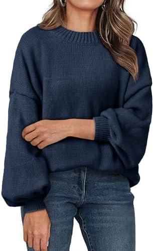Saodimallsu Womens Oversized Sweaters Casual Lantern Long Sleeve Mock Neck Chunky Knit Loose Fall Pullove Tops M
