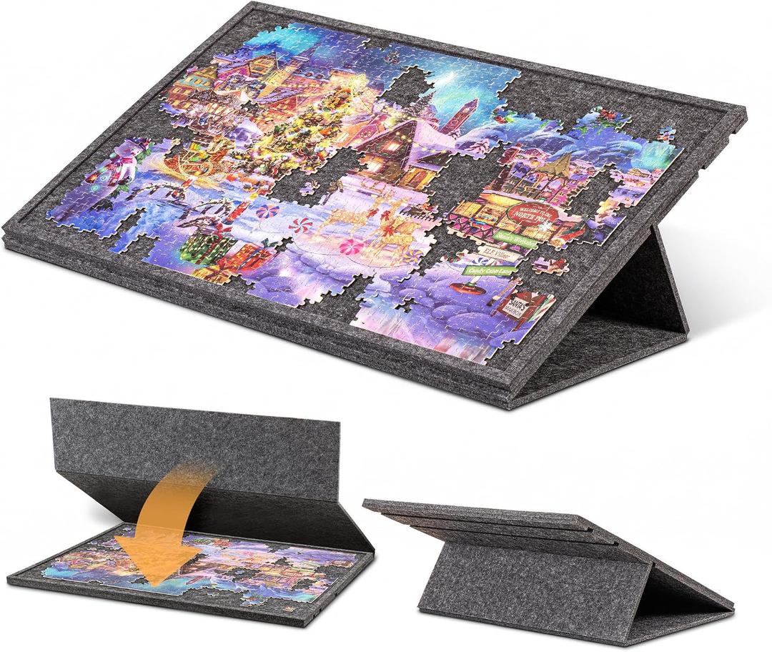 Tilting Jigsaw Puzzle Board with 2-in-1 Stand and Cover, Lightweight Felt Jigsaw Storage Table with 3 Angle Adjustable, for Jigsaw Puzzle Games Up to 1000 Pieces (Without Trays)