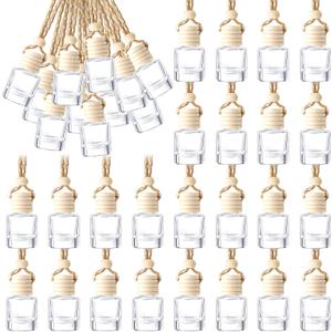 BBTO 50 Pcs Hanging Car Air Freshener Car Diffuser Bottles Empty Glass Perfume Bottle Freshener Diffuser Bottle Pendant for Essential Oil Fragrance Aromatherapy Bottle Ornament (Cylinder)