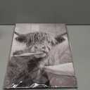 OWNANRTHM Highland Cow Bathroom Canvas Wall Art Funny Animals Bathroom Pictures Highland Cow Brushing Teeth Painting Black and White Animals Toilet Poster for Toilet Restroom Wall Framed 12X16 inch