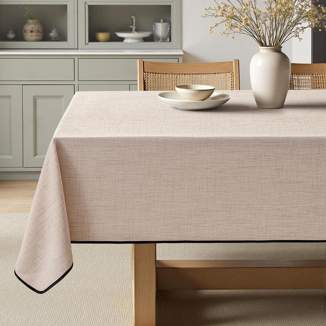 MIULEE Natural-Black Linen Tablecloth 60x104 Inch Rectangle Table Cloth Waterproof,Stain Resistant & Wrinkle Resistant for Dining Party Wedding