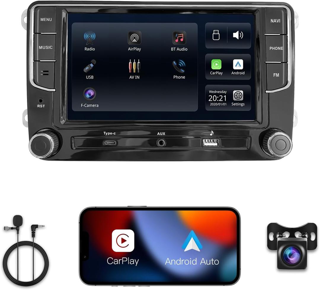 Stable Linux System 7" Car Stereo for VW Golf Passat Jetta Tiguan,Plug & Play Retains Original Screen & Buttons,Wireless CarPlay & Android Auto,Double Din Radio with Backup Camera