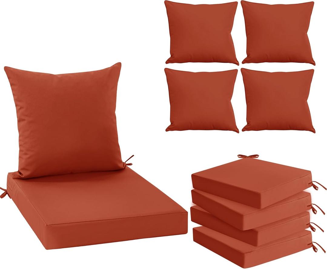 Waterproof Patio Cushions for Outdoor Furniture, Fade Resistant Back Pillow and Seat Cushion Set for Couch Replacements, 22 x 22 Inch, Rust, Set of 4
