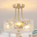 Brushed Nickel Semi Flush Mount Ceiling Light, 11.8" Foyer Lighting Fixtures, 3-Light Modern Glass Entryway Hallway Light Fixture for Dining Room Kitchen Bedroom Laundry Room