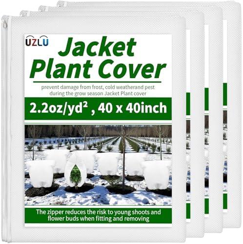 UZLU 4 Pack Plant Jacket Covers Freeze Protection,40"x40" Winter Zipper Drawstring Plant Frost Covers 2.2oz/yd², Thicken Frost Cloth Blankets for Outdoor Plants Cold Weather Frost Protection, White