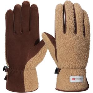 Harssidanzar Sherpa Gloves Women's Outdoor Winter for Gloves Genuine Suede Lined SL021US (Medium, Camel/Dark Brown)