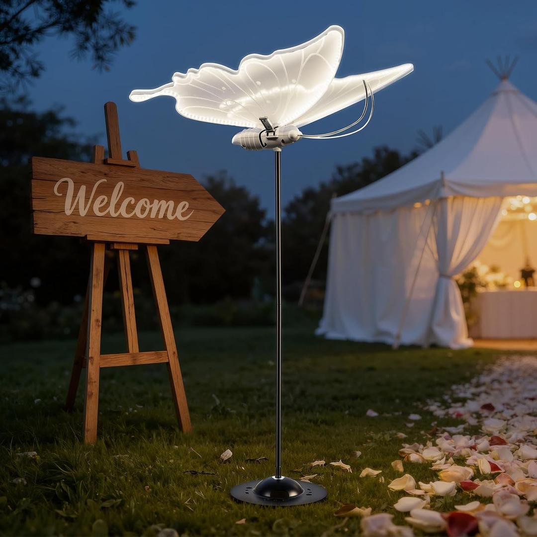 18.3" Wedding Butterfly LED Floor Lamp, 25W 12V Hanging White Butterflies Creative Ceiling Lamp,Realistic Swinging Butterfly,Romantic Wedding Party Fixture(1PCS, White Light)