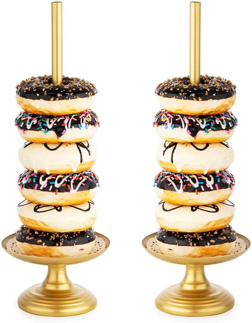 Donut Stand Metal 2 Pack,Display Tower for Dessert Table, Doughnut Holder for Birthday, Wedding, Baby Shower, Bridal Showers,Christmas, Party Supplies (Gold)