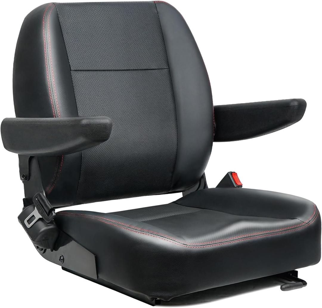 Universal Forklift Seat, Fold Down Tractor Seat with Adjustment Armrest, Safety Belt and Operator Position Switch, Excavator Skid Loader Backhoe Dozer Telehandler