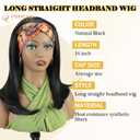 PHOCAS Long Black Headband Wig 14" Synthetic Straight Headband Wigs For Black & White Women, Natural Wear and Go Glueless Wig Ice-Silk Head Band Wigs for Daily Travel Party Gym Use