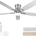 YUHAO 52 Inch Flush Mount Brushed Nickel Ceiling Fan with Light and Remote Control.Noiseless,Dimmable,3CCT,6 Speeds Reversible, Low Profile DC Ceiling Fans for Indoor Use