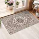 Washable Oriental Area Rug - 2x3 Rugs for Living Room Soft Carpet for Bedroom Waterproof Floral Distressed Indoor Stain Resistant Non-Shedding Floor Carpets (Beige, 2x3)