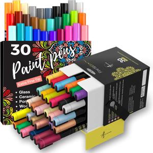 ARTISTRO 30 Acrylic Paint Pens Extra Fine Tip and 30 Acrylic Paint Markers Fine Tip, Bundle for Rock, Stone, Ceramic, Glass, Mugs, Wood, Metal, Fabric, Canvas