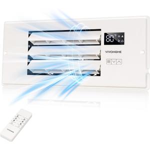 VIVOHOME 4'' x 12'' Opening Register Booster Fan with Adjustable Wind Direction Louver, Smart Intelligent Thermostat & 10-Speed Remote Control - 13.8" x 5.5" Vent Cover for Room, Floor, Wall - White