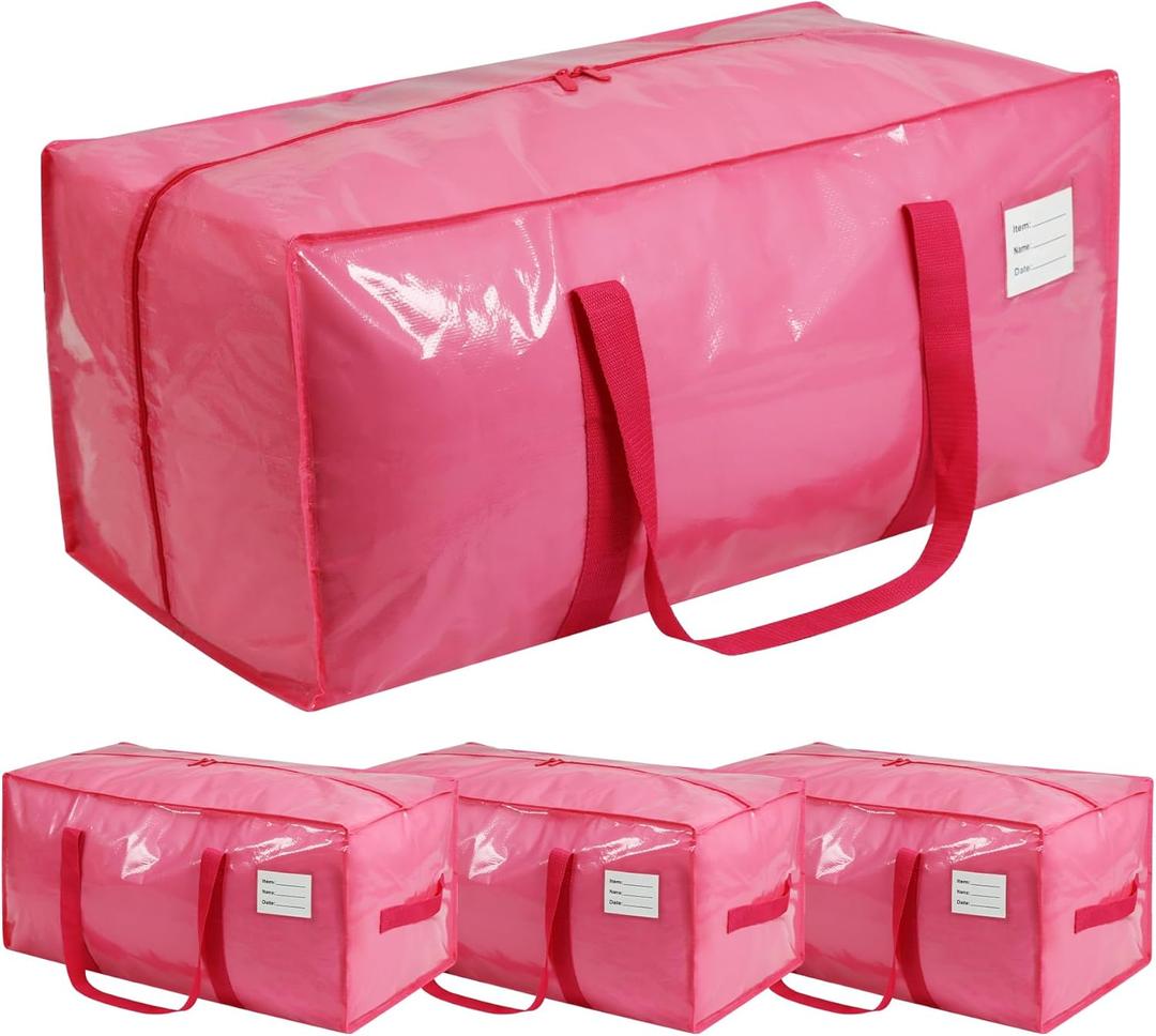 4 Pack Extra Heavy Duty Large Moving Bags with Comfortable Handle & Strong Zipper,Storage Totes for Space Saving Moving Storage College Supplies Alternative to Moving Box,Pink