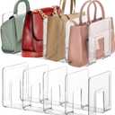 Lnrueg 2PCS Plastic Purse Organizers, 4-Slot 5.71 x 12.8 x 5.12-Inches Clear Plastic Handbag Organizers for Bags, Clutches, Wallets, Wristlets, Space-Saving Bedroom and Cabinet Organization