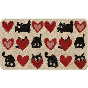 Artoid Mode Black Cat Love Heart Valentines Doormat,Home Decor Low-Profile Door Mat Switch Rug Floor Mat for Indoor Outdoor 17x29 Inch
