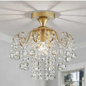 WUZUPS Crystal Chandelier Flushmount Ceiling Light Modern Lighting Fixture for Bedroom Hallway Bar Kitchen Bathroom, H 13.4" x W 12.6", E26 Base, Gold