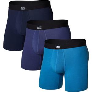 SAXX Underwear Co. Men's Core Cotton Boxer Brief with Fly, Pouch, 3-Pack (Large, Lake Blue/Deep Cobalt/Navy)