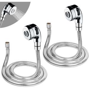 2Sets Silver Shampoo Bowl Hose and Sprayer - 1/4" Nut, Stainless Steel Sink Hose Attachment, Professional Salon Sink Hose and Sprayer for Salon Sink, Salon Shampoo Bowl