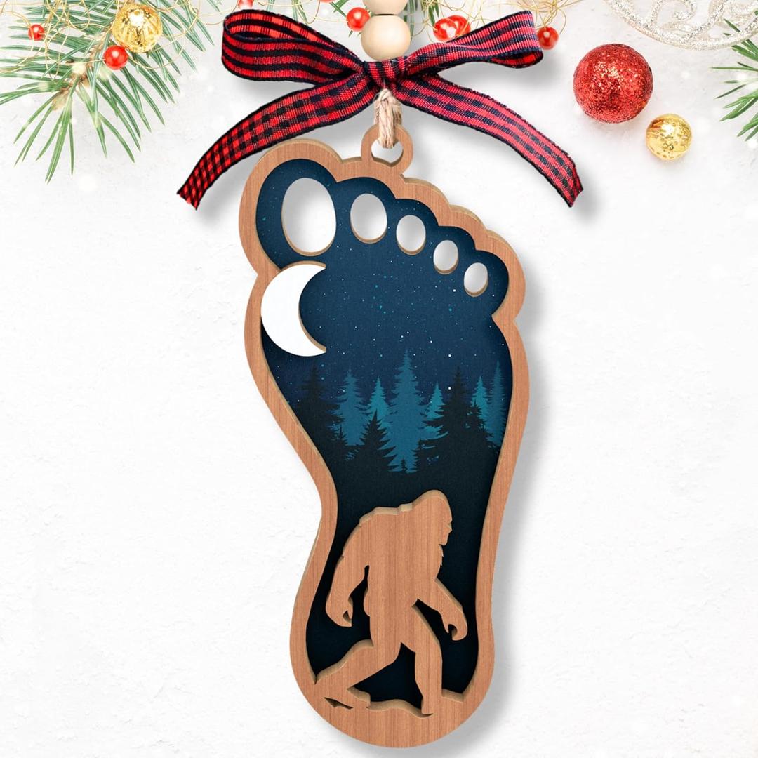 2 x Pawzity Bigfoot Ornament - Bigfoot Gifts, Sasquatch Gifts - Sasquatch Big Foot Christmas Tree Ornaments - Wood Ornament