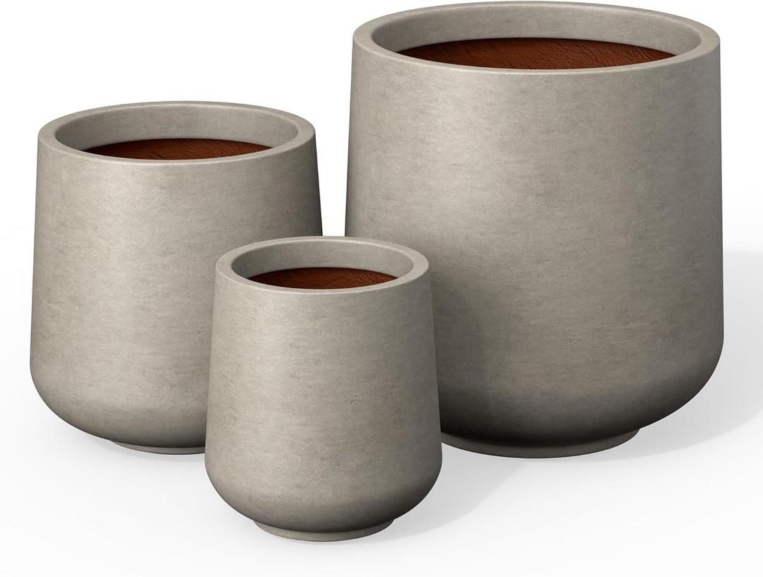 Kante Premium Concrete Planter Set, 3 Sizes Modern Indoor Outdoor Plant Pots for Home Patio Garden Decor