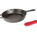 Lodge 12 Inch Cast Iron Skillet with Red Silicone Hot Handle Holder – Pre-Seasoned Frying Pan for Stove, Oven, Grill & Campfire – Made in the USA – Durable, Nonstick Cast Iron Cookware – Black