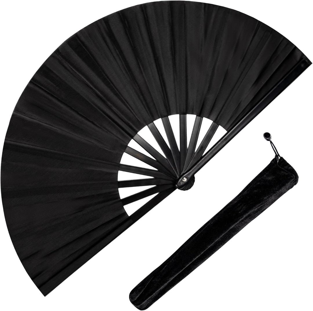 2 x Fans for Line Dancing, Boots On The Ground Hand Fan, Big Clacking Pop Fans Handheld That Make Sound, Women Men Foldable Clapping Fan for Dancing (Black)