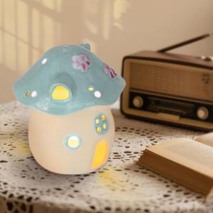 Mushroom Candle Holder Decor, Cute Handmade Ceramic Candlestick, Cartoon Candle Sticks Holder for Home (Blue)