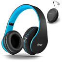 ZIHNIC Bluetooth Headphones Over-Ear, Foldable Wireless and Wired Stereo Headset Micro SD/TF, FM for Cell Phone,PC,Soft Earmuffs &Light Weight for Prolonged Wearing (Black/Blue)