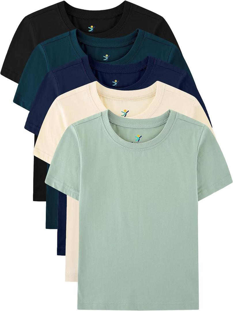 Boys T-Shirts 5 Pack,100% Cotton Jersey Short Sleeve Crew Neck Shirts for Boys School, Daily and Sports Wear 4-16 Years, Size M