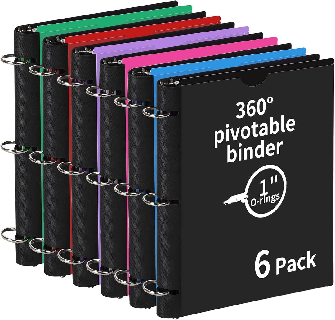 360 Pivotable 3 Ring Binder, Upgraded Foldable Binders 1 inch 6 Pack, Thin Small Three Ring Binder Fits 8.5" x 11", for Home, School and Office Binders Supplies - 6 Assorted Color