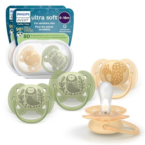 Philips Avent Ultra Soft Pacifiers - Orthodontic Design, for Babies 6-18 Months, Flexible Shield, Silicone Symmetrical Nipple, BPA-Free, 2 Sterilizing Cases, 1 Piece, SCF091/52