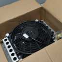 Fluid Cooler and Fan, 15-3/4 x 11-1/2 x 5 in, Tube Type, 6 AN Male Inlet/Outlet, Fittings, Aluminum/Copper, Black Powder Coat, Universal, Each