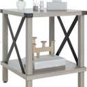 MMEOLUOOK Large End Table Farmhouse Side Table Industrial Style Sofa Table Metal X Accent Wood Coffee Table NightStand with Storage Shelf for Living Room Bedroom Oak Grey MLBZ16Z