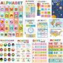 16 Educational Posters for Toddlers 1-3, Laminated Classroom Learning Posters for Kids 3-5, Kindergarten Classroom Must Haves, Preschool Homeschool Supplier Materials Alphabet Number Chart Classroom Wall Decor