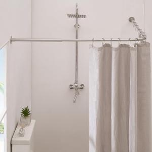 Corner Shower Curtain Rod, Silver Gray [39"-69"] x [55"-85"] Adjustable L Shaped Shower Rod No-Sagging 90 Degree Curved Curtain Rod for Bathroom Bathtub with 12 Ring Hooks & Ceiling Support